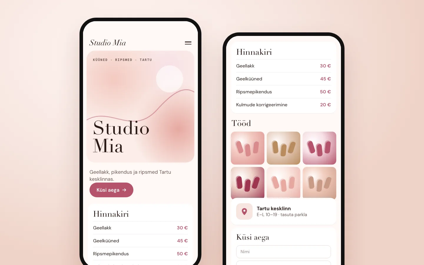 Väljamõeldud ilusalongi Studio Mia koduleht telefonis: hinnakiri, tööd, aadress ja vorm aja küsimiseks
